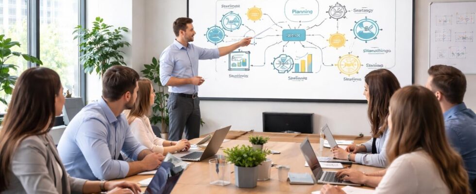 découvrez notre formation dédiée aux équipes, avec présentation des procédures d'agence projetées via vidéoprojecteur epson pour une meilleure compréhension et efficacité.