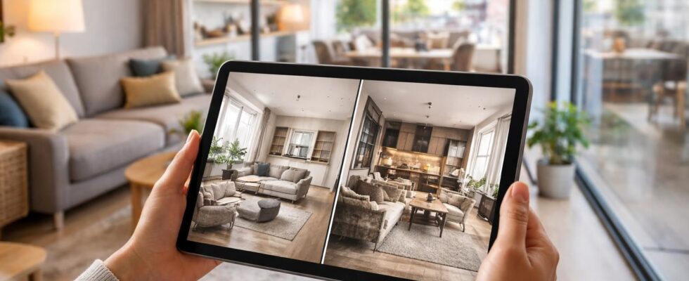 comparez facilement deux appartements en temps réel grâce à une tablette tactile pour une prise de décision rapide et intuitive.