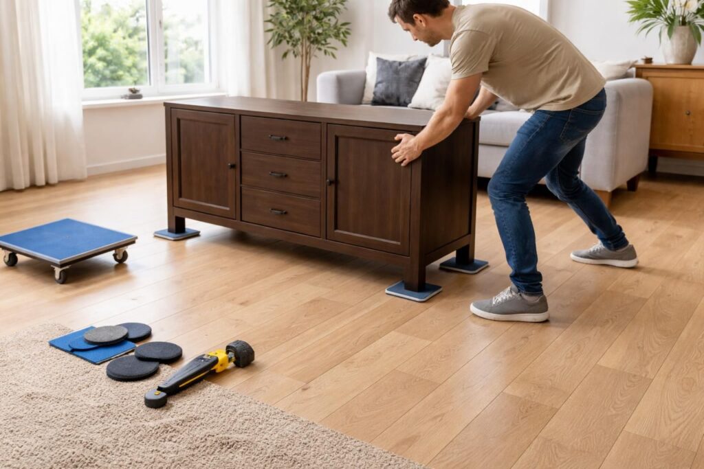 découvrez des astuces efficaces pour déplacer un meuble lourd sans endommager votre sol en parquet et préserver son éclat.